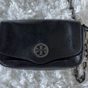 Tory Burch black patent mini cross body